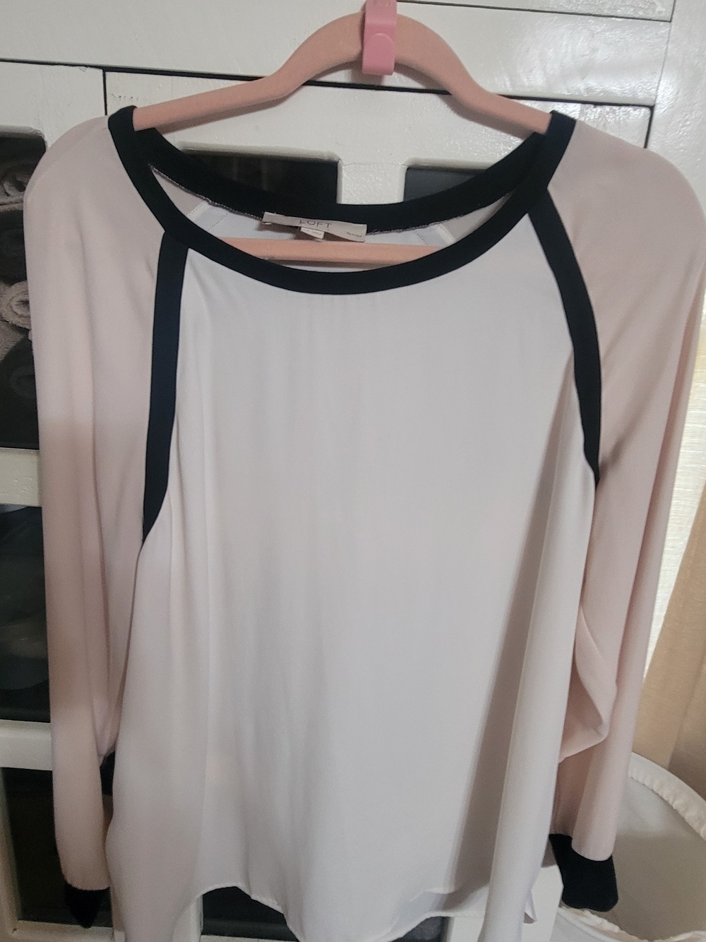LOFT Blush & Black Contrast-Trim Long Sleeve Top